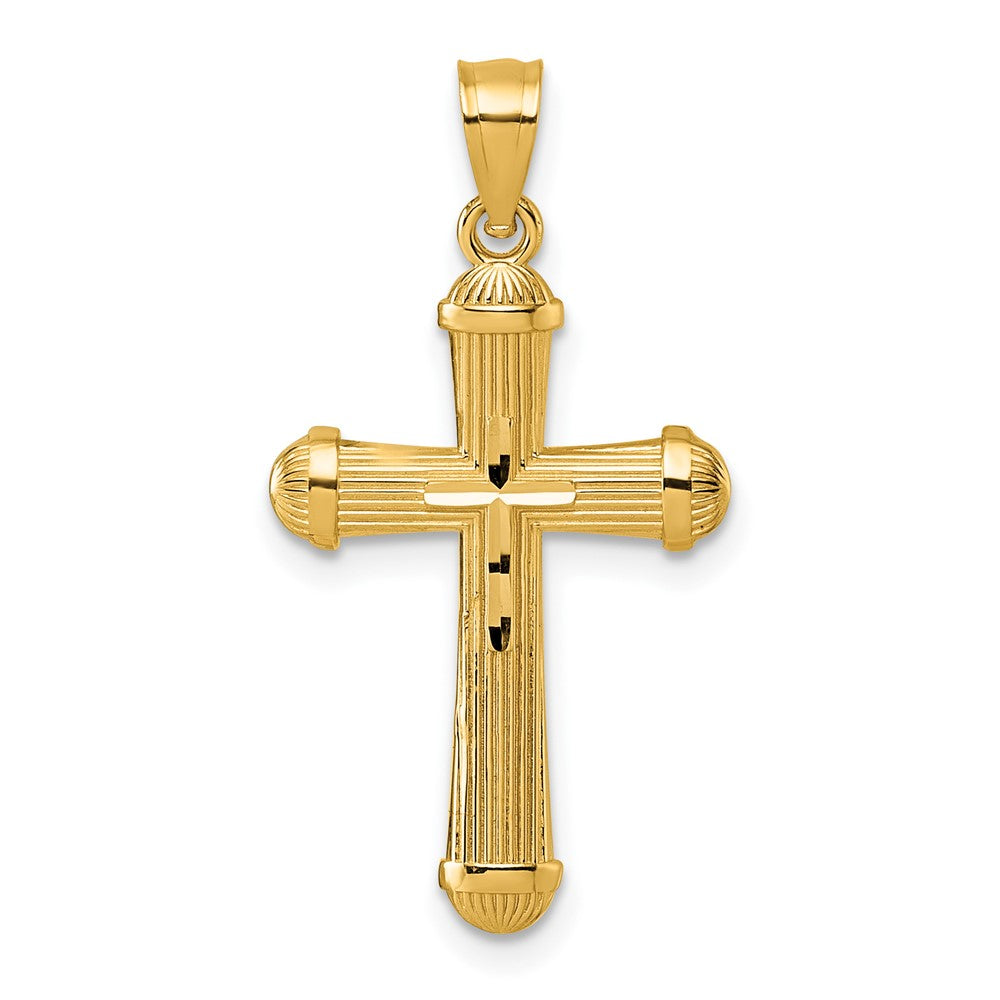 14K Yellow Gold Polished and D/c Grooved Cross Pendant