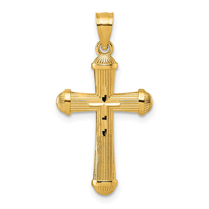 14K Yellow Gold Polished and D/c Grooved Cross Pendant