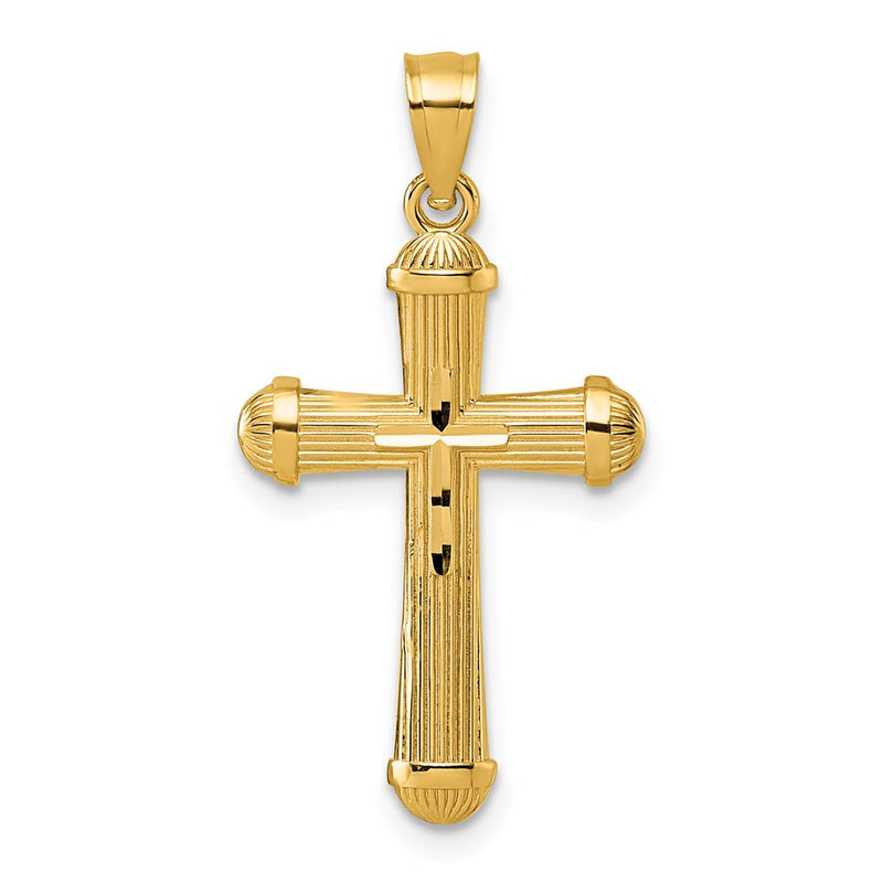 14K Yellow Gold Polished and D/c Grooved Cross Pendant