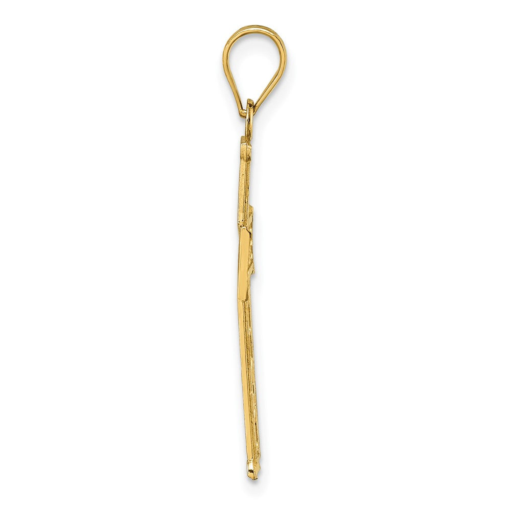 14K Yellow Gold Polished Diamond-Cut Textured Fancy Cross Pendant