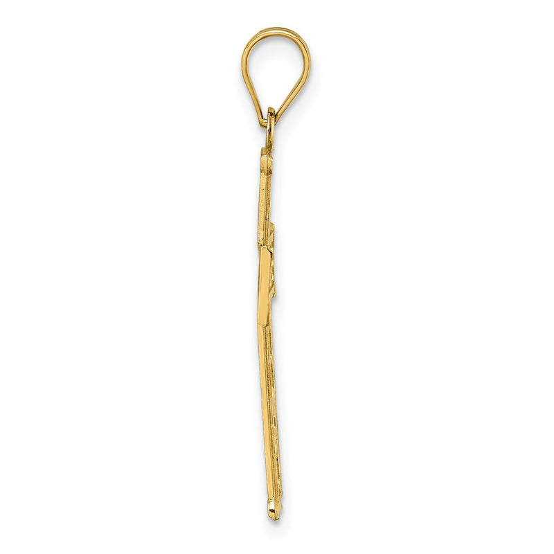 14K Yellow Gold Polished Diamond-Cut Textured Fancy Cross Pendant