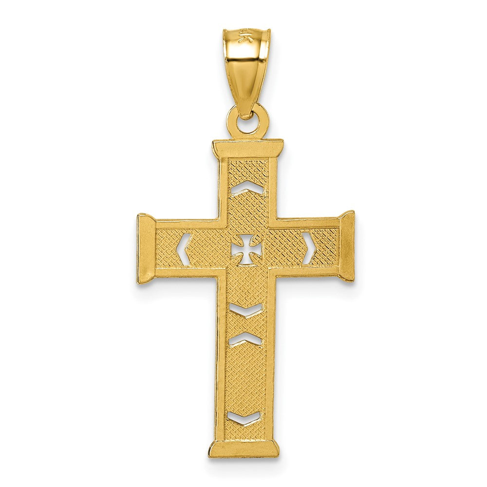 14K Yellow Gold Polished Diamond-Cut Textured Fancy Cross Pendant