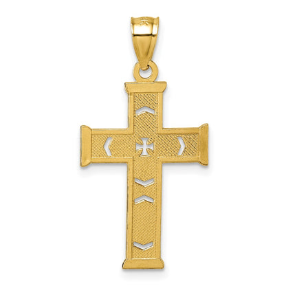 14K Yellow Gold Polished Diamond-Cut Textured Fancy Cross Pendant