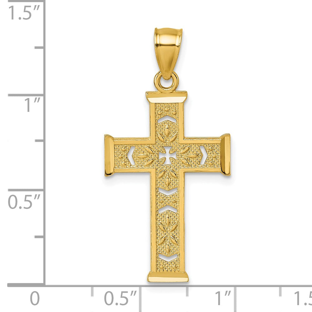 14K Yellow Gold Polished Diamond-Cut Textured Fancy Cross Pendant