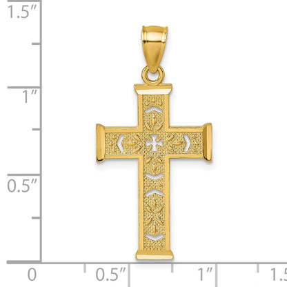 14K Yellow Gold Polished Diamond-Cut Textured Fancy Cross Pendant