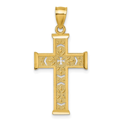 14K Yellow Gold Polished Diamond-Cut Textured Fancy Cross Pendant
