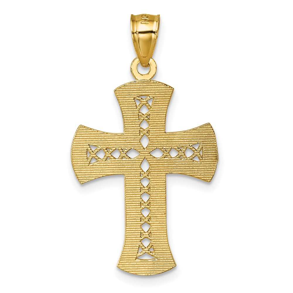 14K Yellow Gold Polished Diamond-Cut Textured Fancy Cross Pendant