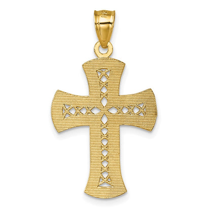 14K Yellow Gold Polished Diamond-Cut Textured Fancy Cross Pendant