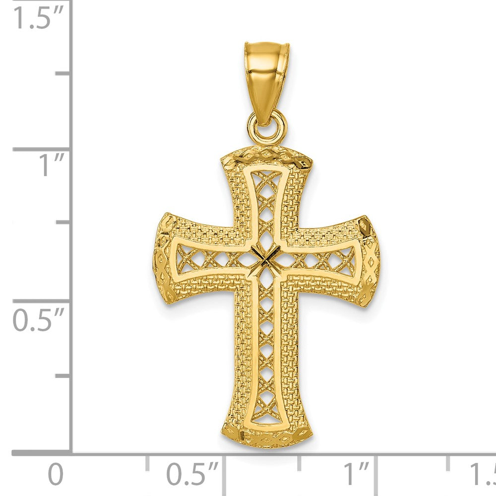 14K Yellow Gold Polished Diamond-Cut Textured Fancy Cross Pendant