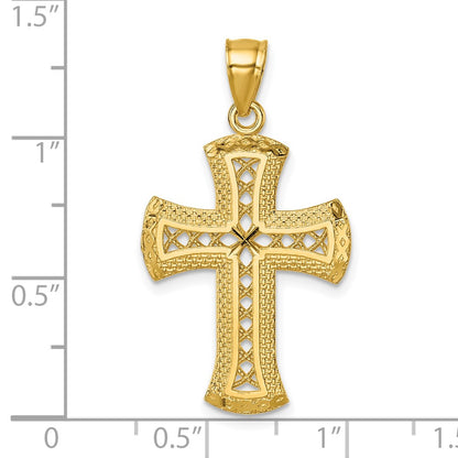 14K Yellow Gold Polished Diamond-Cut Textured Fancy Cross Pendant