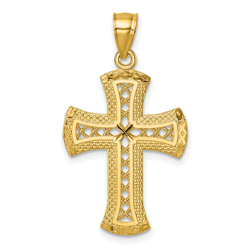 14K Yellow Gold Polished Diamond-Cut Textured Fancy Cross Pendant