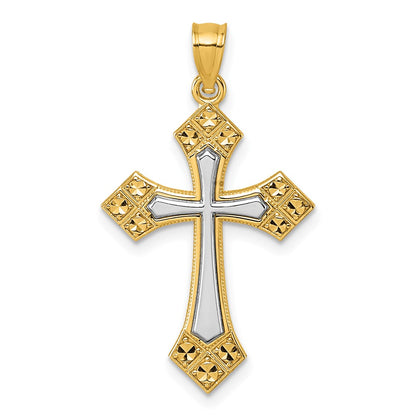 14K Two-Tone Diamond Cut Polished Cross Pendant