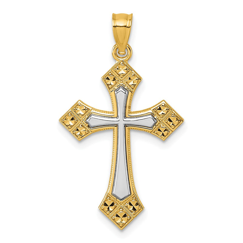 14K Two-Tone Diamond Cut Polished Cross Pendant