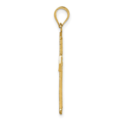 14K Yellow Gold Polished Diamond-Cut Textured Fancy Cross Pendant