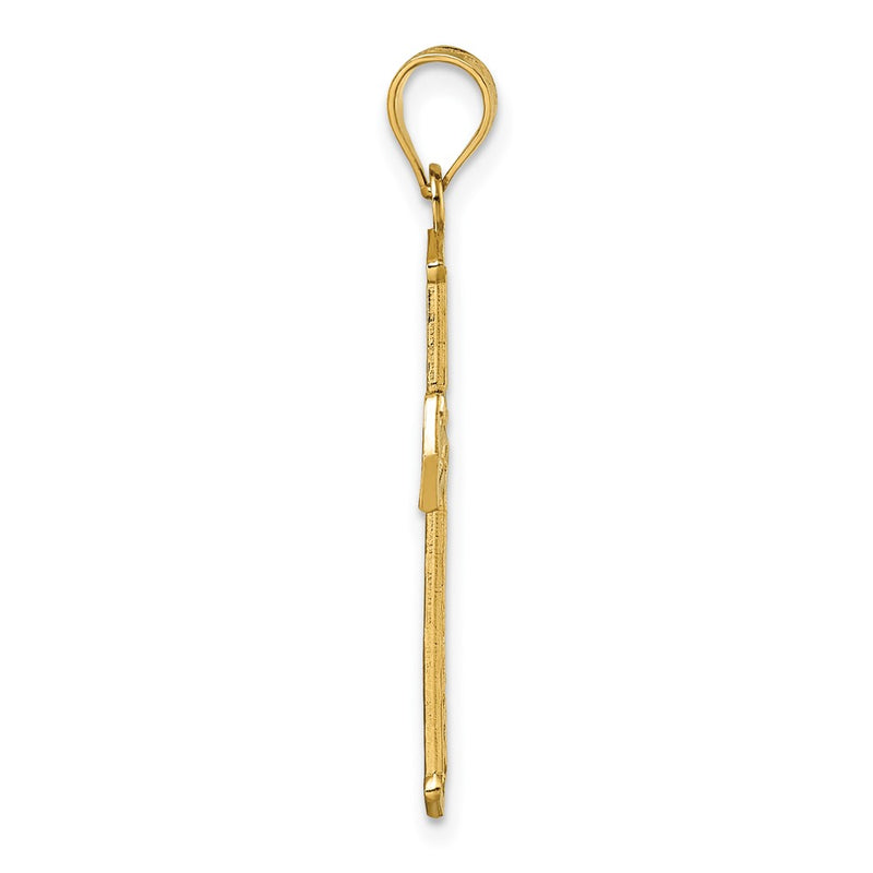 14K Yellow Gold Polished Diamond-Cut Textured Fancy Cross Pendant