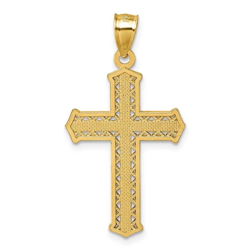 14K Yellow Gold Polished Diamond-Cut Textured Fancy Cross Pendant