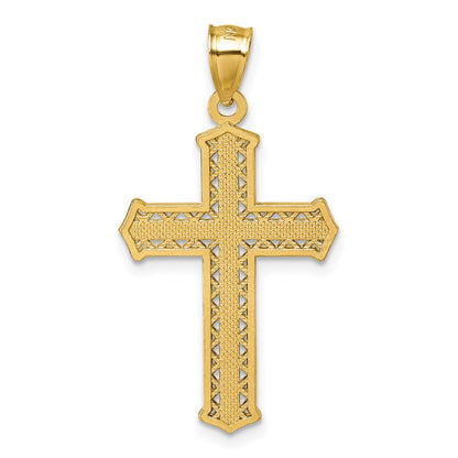 14K Yellow Gold Polished Diamond-Cut Textured Fancy Cross Pendant