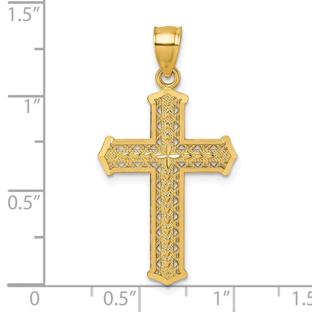14K Yellow Gold Polished Diamond-Cut Textured Fancy Cross Pendant