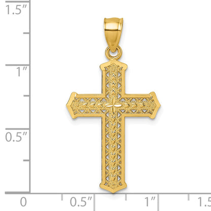 14K Yellow Gold Polished Diamond-Cut Textured Fancy Cross Pendant