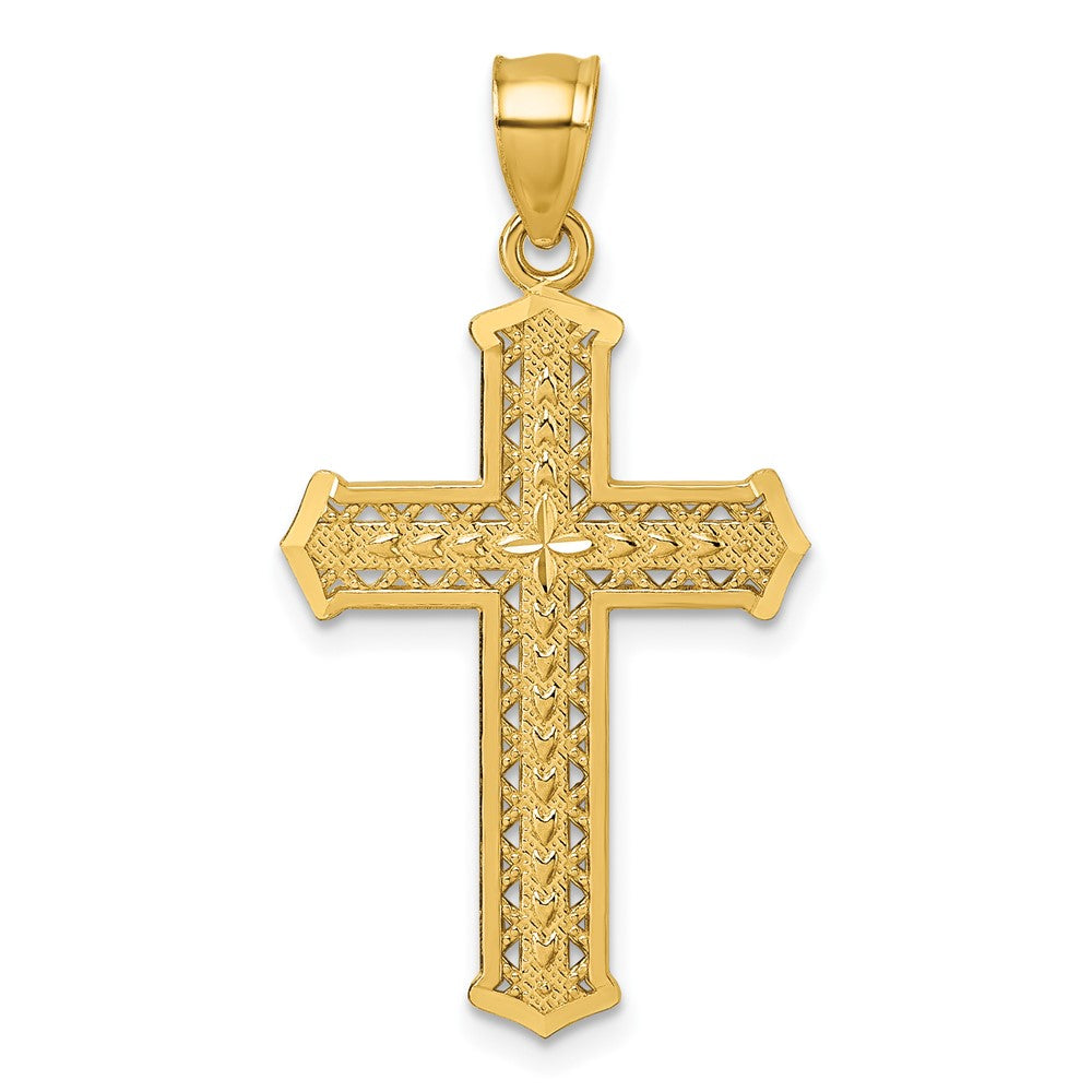 14K Yellow Gold Polished Diamond-Cut Textured Fancy Cross Pendant