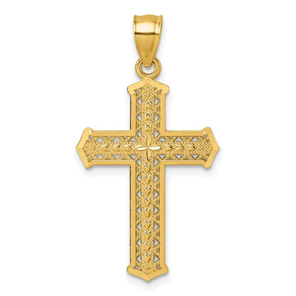 14K Yellow Gold Polished Diamond-Cut Textured Fancy Cross Pendant