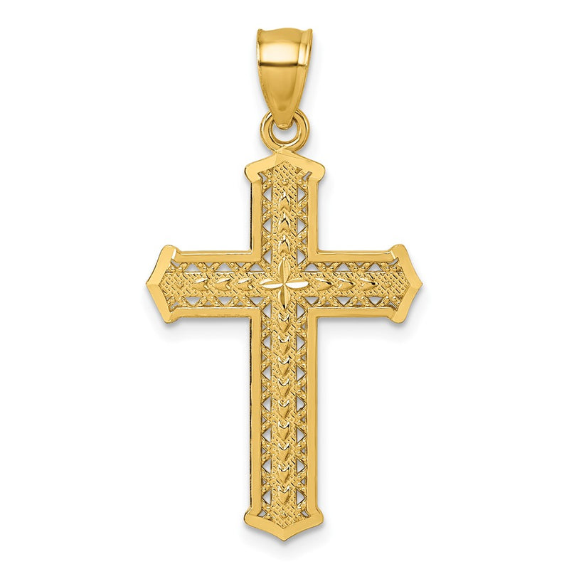 14K Yellow Gold Polished Diamond-Cut Textured Fancy Cross Pendant