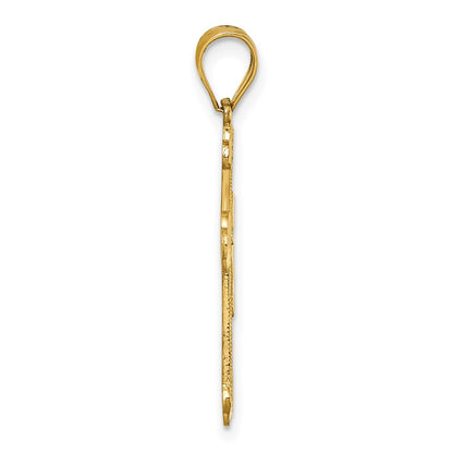 14K Yellow Gold Polished Diamond-Cut Textured Fancy Cross Pendant
