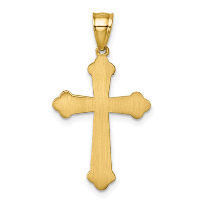 14K Yellow Gold Polished Diamond-Cut Textured Fancy Cross Pendant