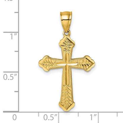 14K Yellow Gold Polished Diamond-Cut Textured Fancy Cross Pendant