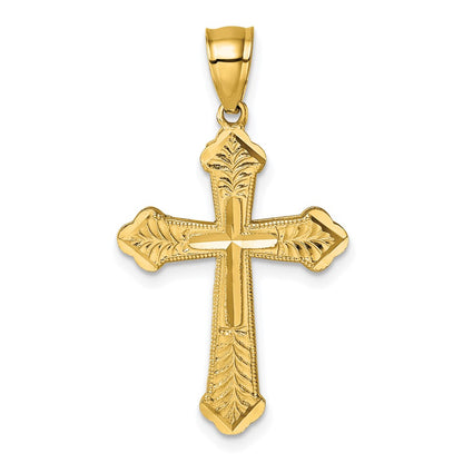 14K Yellow Gold Polished Diamond-Cut Textured Fancy Cross Pendant