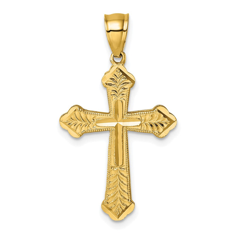 14K Yellow Gold Polished Diamond-Cut Textured Fancy Cross Pendant