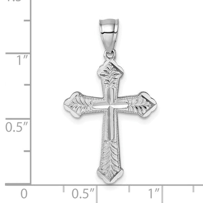 14K Polished White Gold Diamond-Cut Fancy Cross Pendant