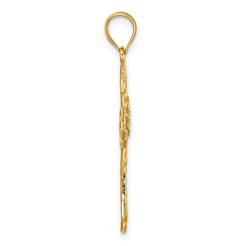 14K Yellow Gold Polished Diamond-Cut Filigree Textured Fancy Cross Pendant