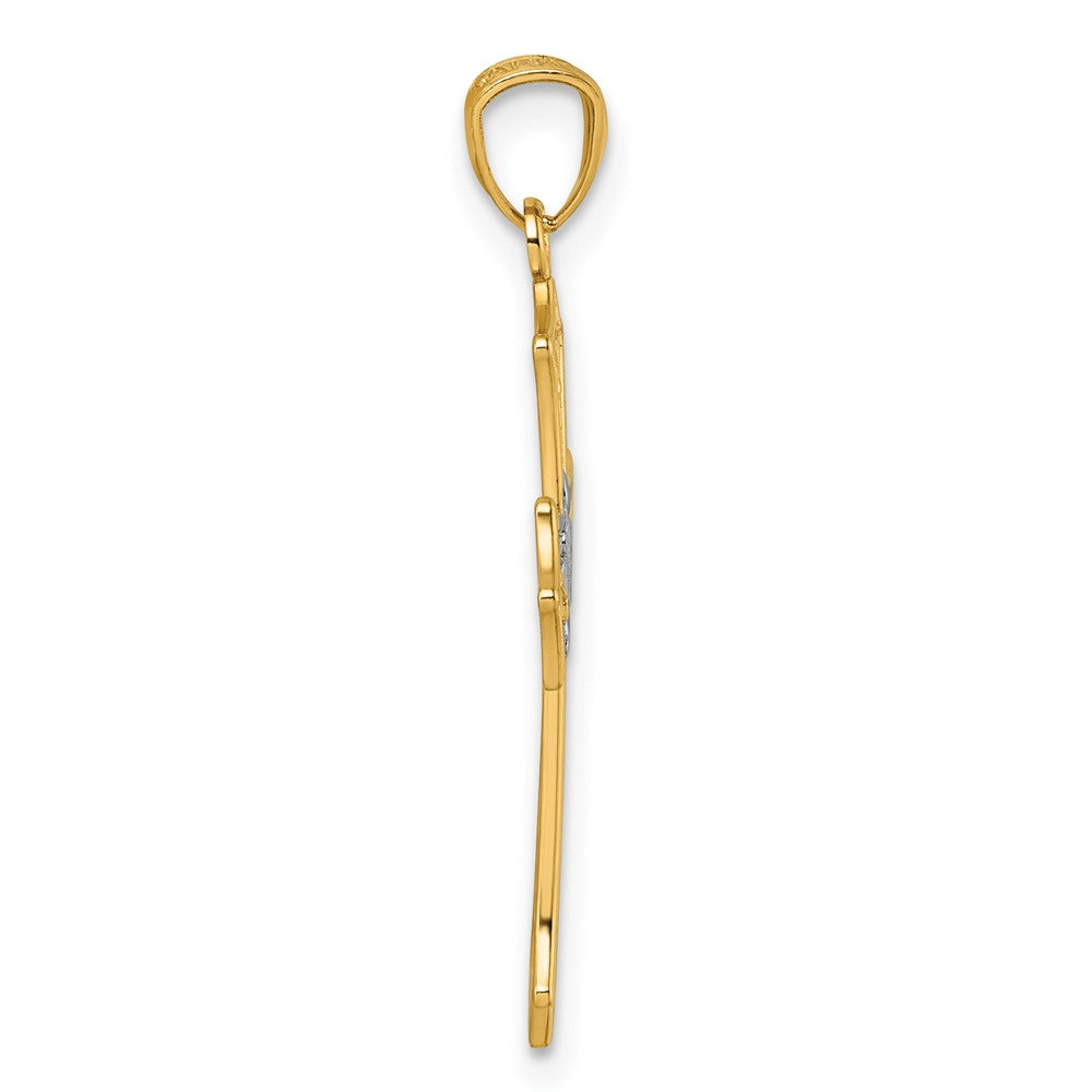 14K Yellow & Rhodium and Rhodium Polished Floral Cross Pendant
