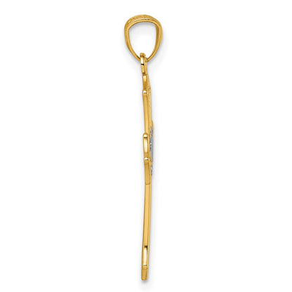 14K Yellow & Rhodium and Rhodium Polished Floral Cross Pendant