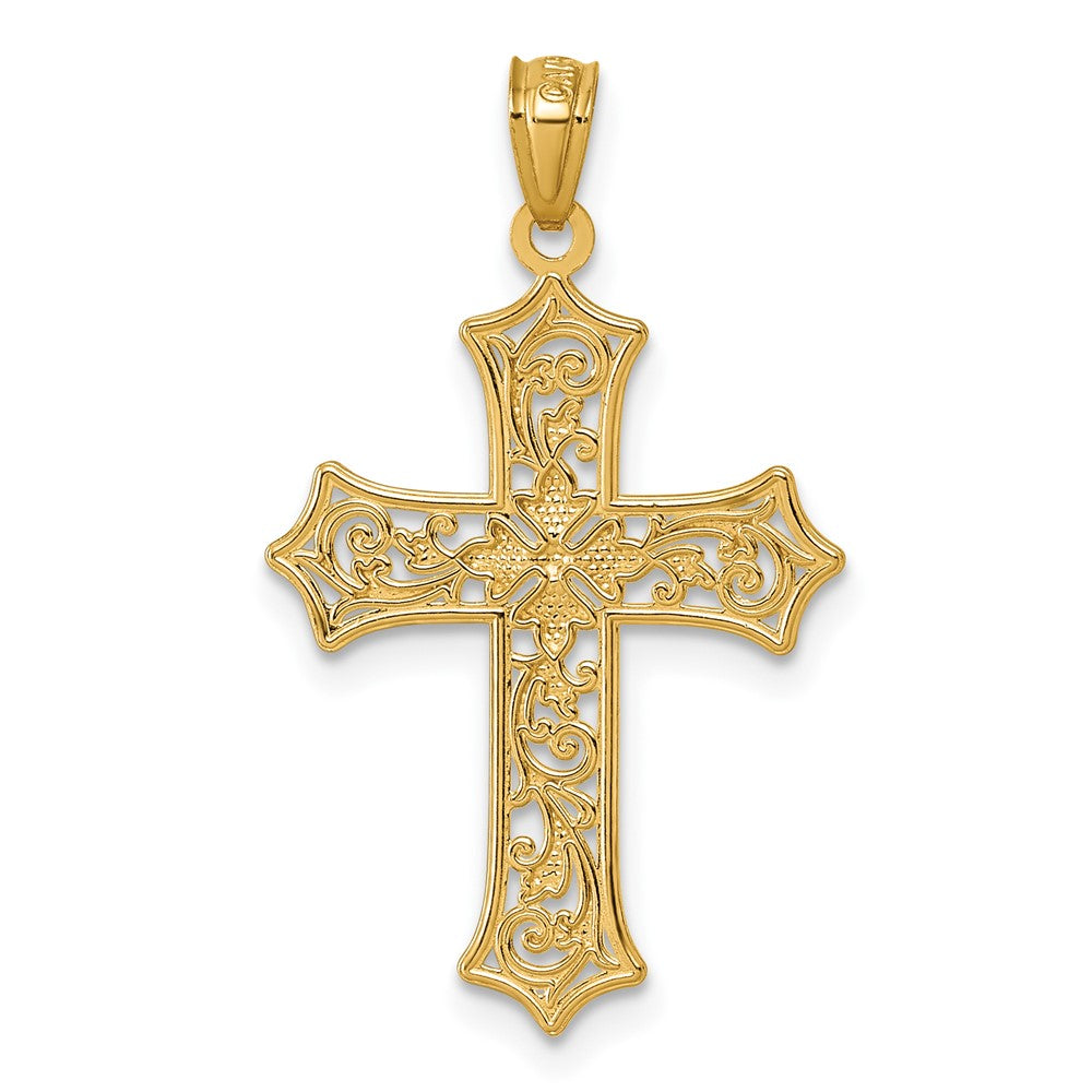 14K Yellow & Rhodium and Rhodium Polished Floral Cross Pendant