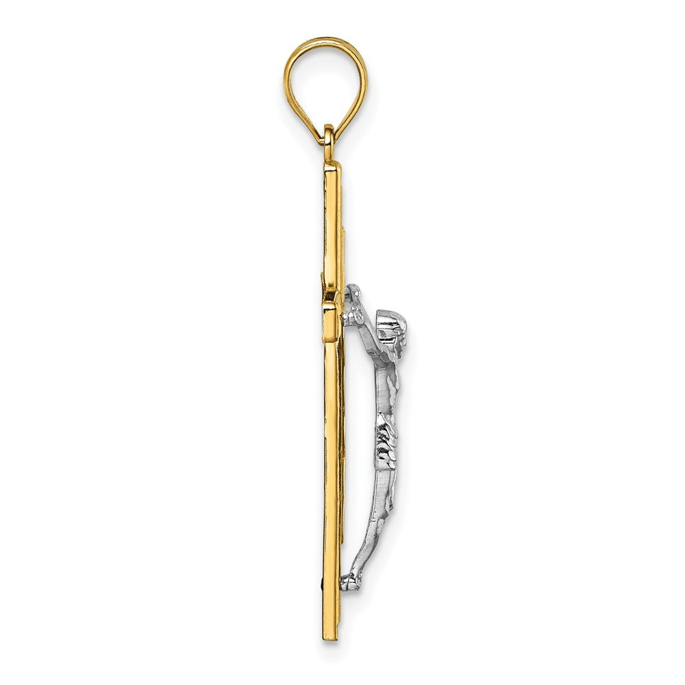 14K Two-Tone Polished and Diamond-Cut Crucifix Pendant