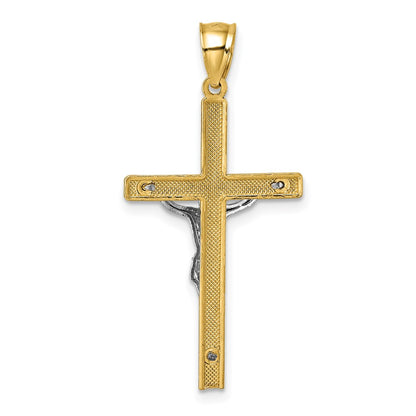 14K Two-Tone Polished and Diamond-Cut Crucifix Pendant