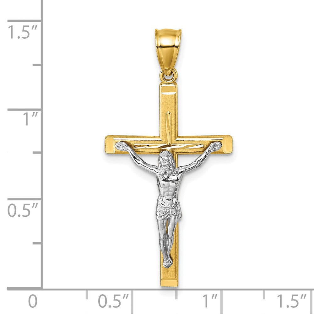 14K Two-Tone Polished and Diamond-Cut Crucifix Pendant