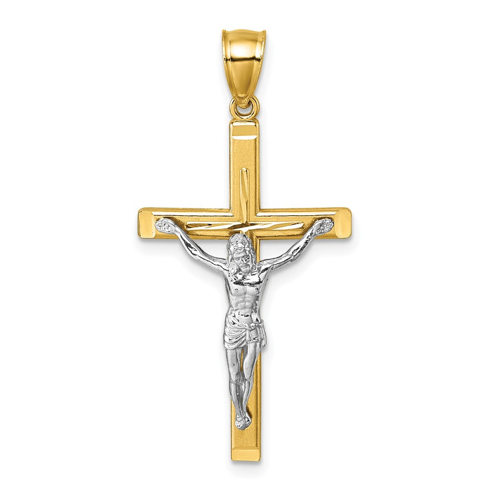 14K Two-Tone Polished and Diamond-Cut Crucifix Pendant