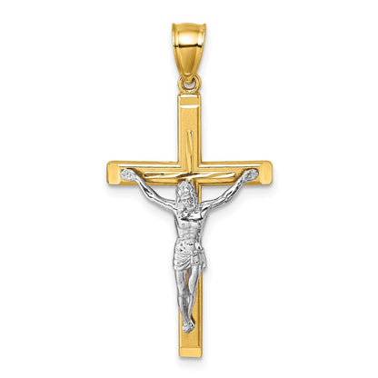 14K Two-Tone Polished and Diamond-Cut Crucifix Pendant