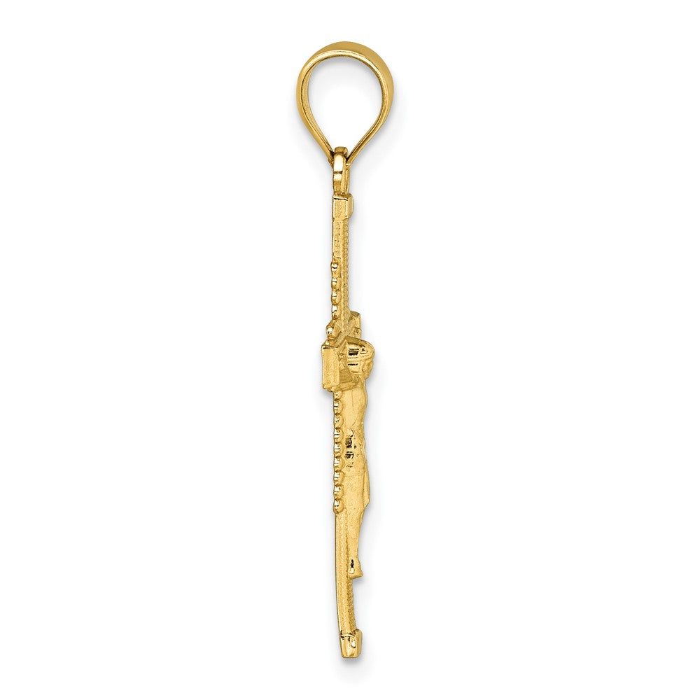 14K Yellow Gold Polished Diamond-Cut Textured Crucifix Pendant