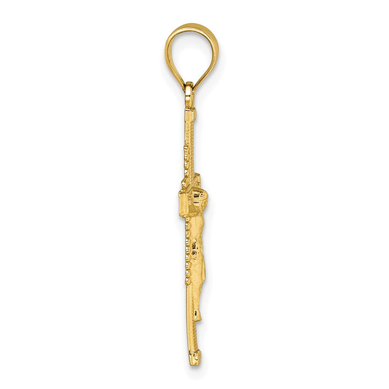 14K Yellow Gold Polished Diamond-Cut Textured Crucifix Pendant
