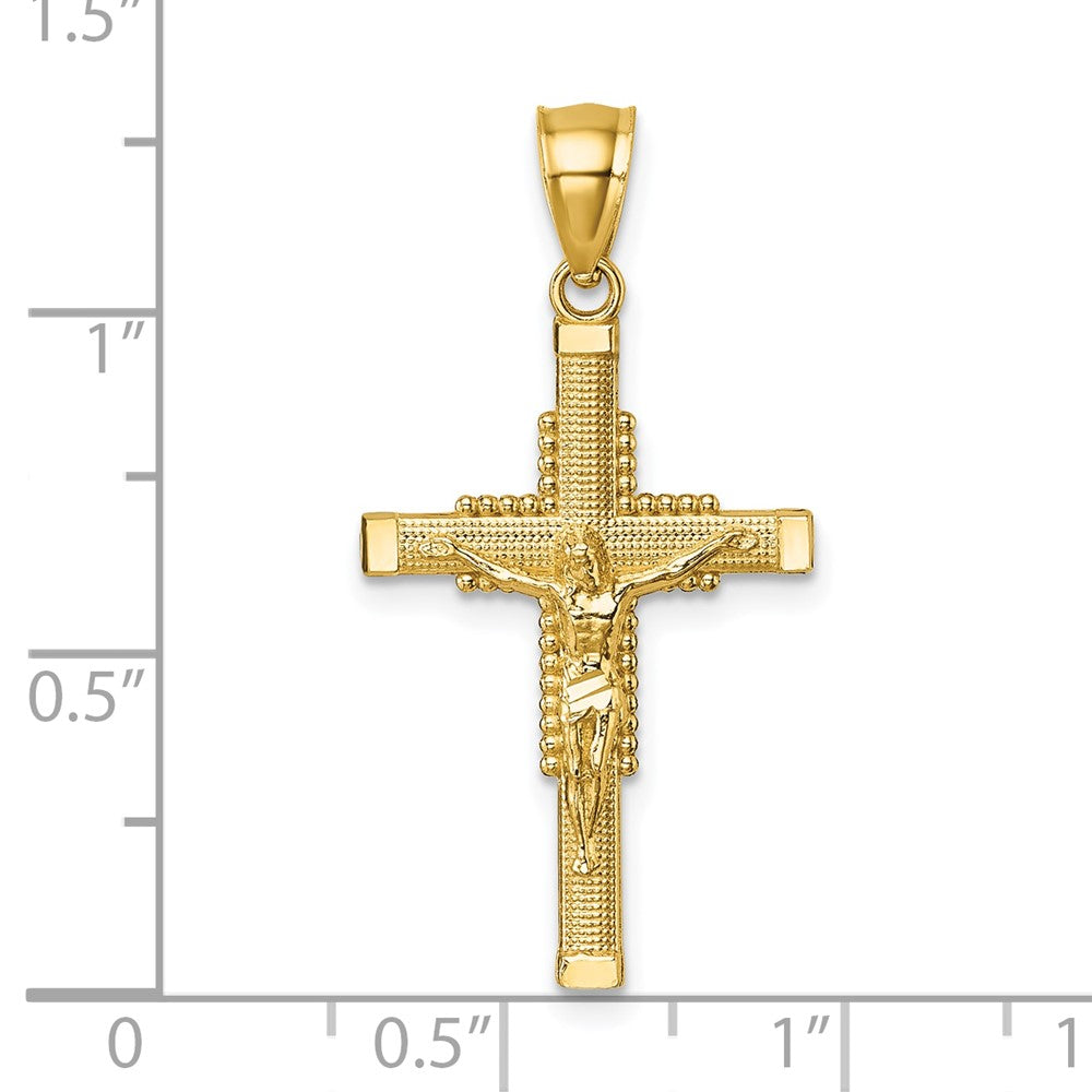 14K Yellow Gold Polished Diamond-Cut Textured Crucifix Pendant