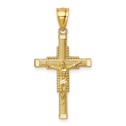 14K Yellow Gold Polished Diamond-Cut Textured Crucifix Pendant