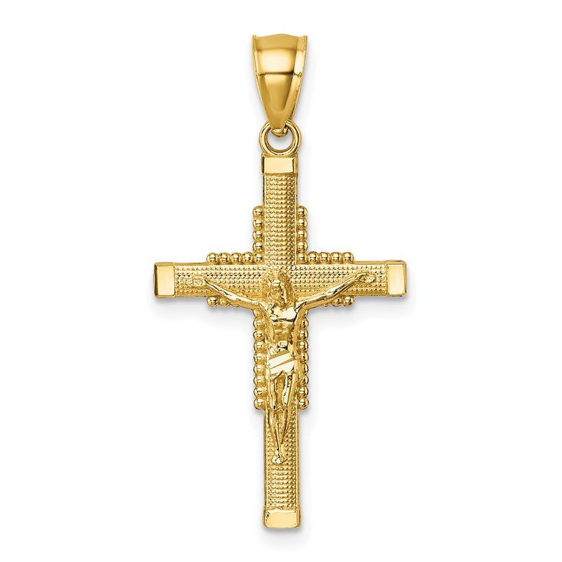 14K Yellow Gold Polished Diamond-Cut Textured Crucifix Pendant
