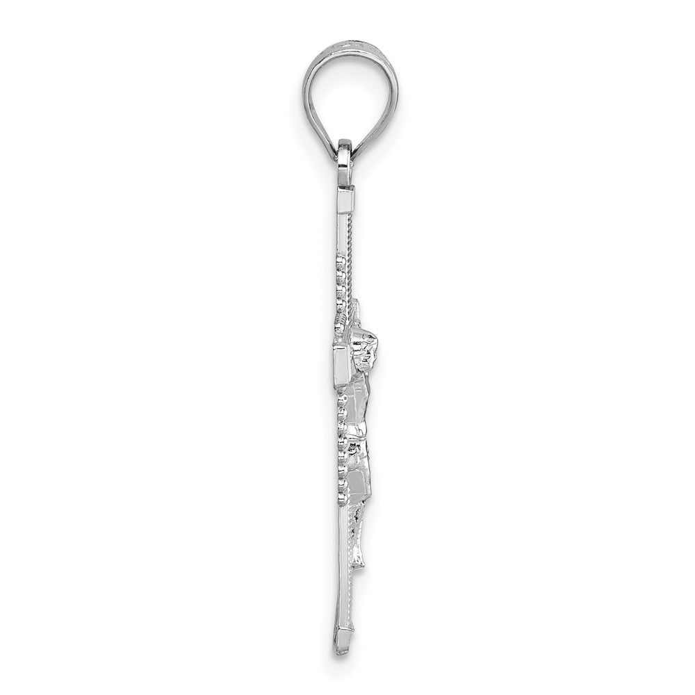 14K White Gold Polished and Diamond-Cut Textured Crucifix Pendant