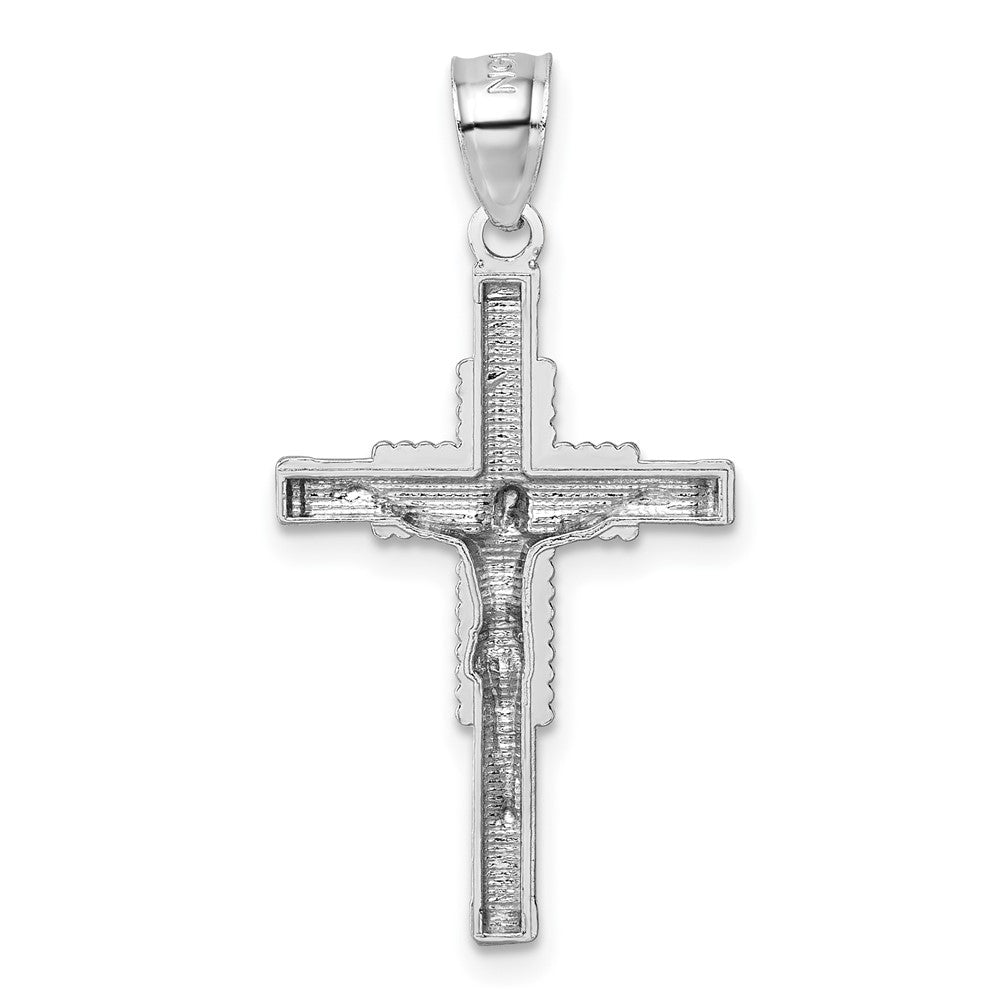 14K White Gold Polished and Diamond-Cut Textured Crucifix Pendant