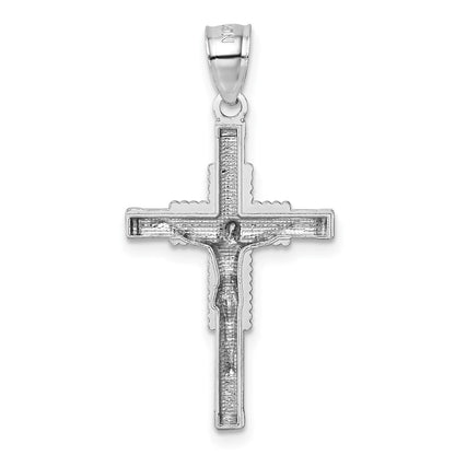 14K White Gold Polished and Diamond-Cut Textured Crucifix Pendant