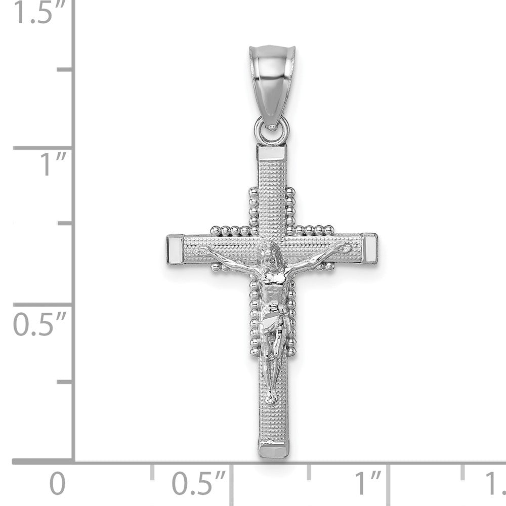 14K White Gold Polished and Diamond-Cut Textured Crucifix Pendant